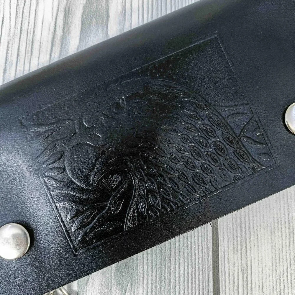 Black Leather Trifold Wallet with Chain